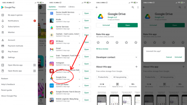 uninstall google drive bloatware android