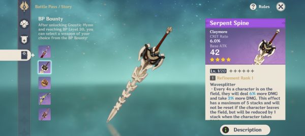Battle Pass Weapons Genshin